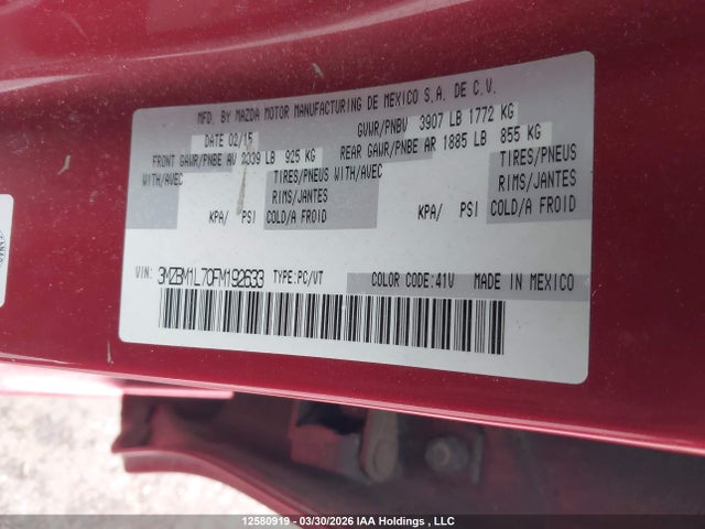 3MZBM1L70FM192633 Mazda 3 TOURING