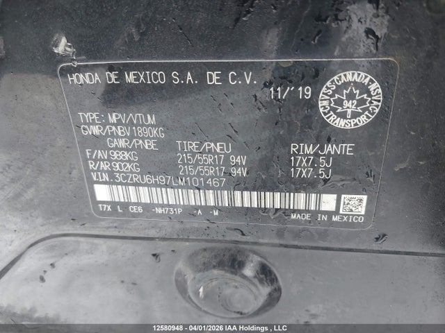 3CZRU6H97LM101467 Honda Hr-v Touring