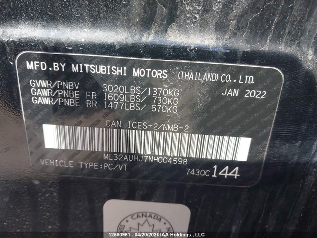 ML32AUHJ7NH004598 Mitsubishi Mirage Carbon Edition/es/se