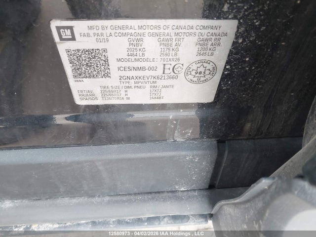 Продаж на аукціоні авто 2019 Chevrolet Equinox, vin: 2GNAXKEV7K6213660, номер лоту: 12580973