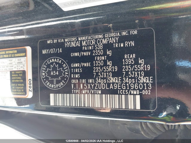 5XYZUDLA9EG196013 Hyundai Santa Fe Sport 2.0t Se