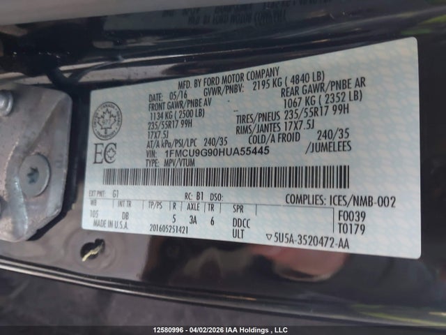 1FMCU9G90HUA55445 Ford ESCAPE SE