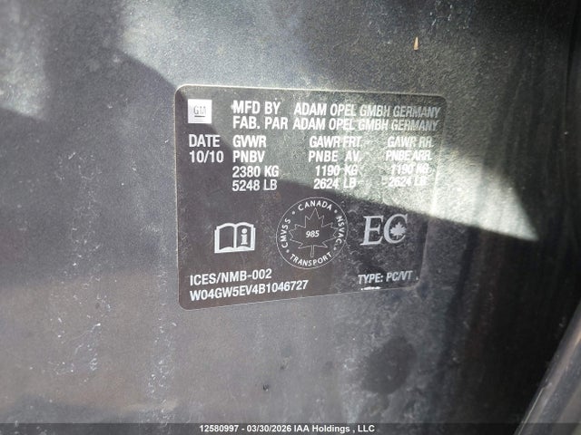 2011 Buick Regal Cxl მანქანა იყიდება აუქციონზე, vin: W04GW5EV4B1046727, აუქციონის ნომერი: 12580997