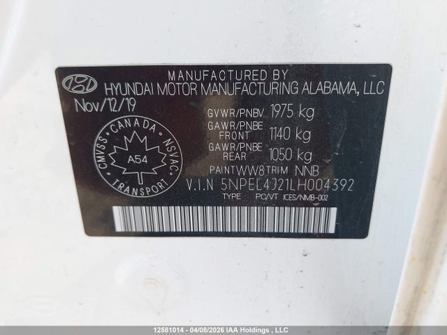 5NPEL4J21LH004392 Hyundai SONATA SEL