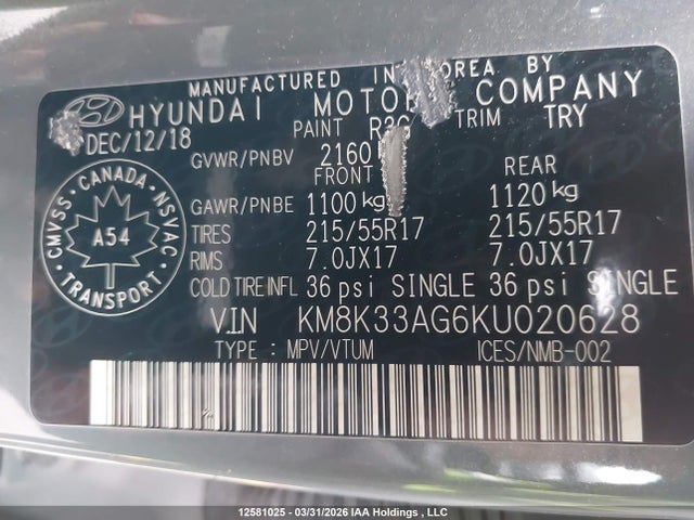 KM8K33AG6KU020628 Hyundai Kona Limited