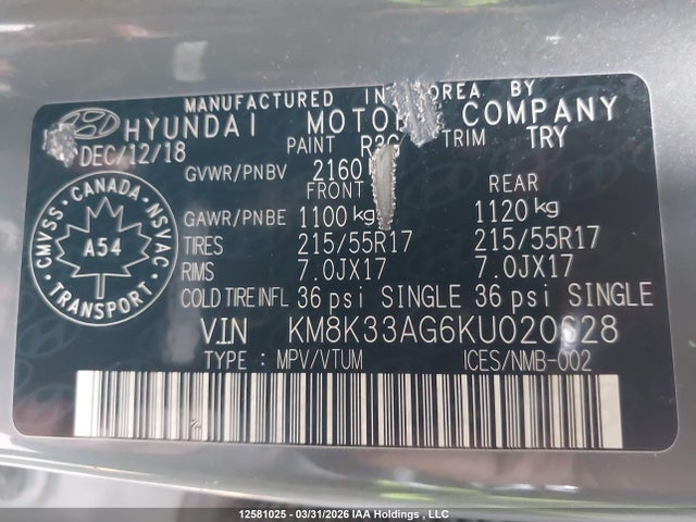 KM8K33AG6KU020628 Hyundai Kona Limited