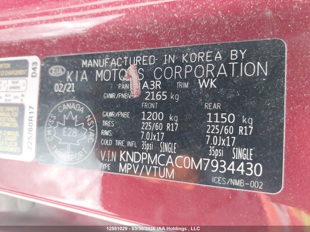 Продаж на аукціоні авто 2021 Kia Sportage Lx/lx S, vin: KNDPMCAC0M7934430, номер лоту: 12581029