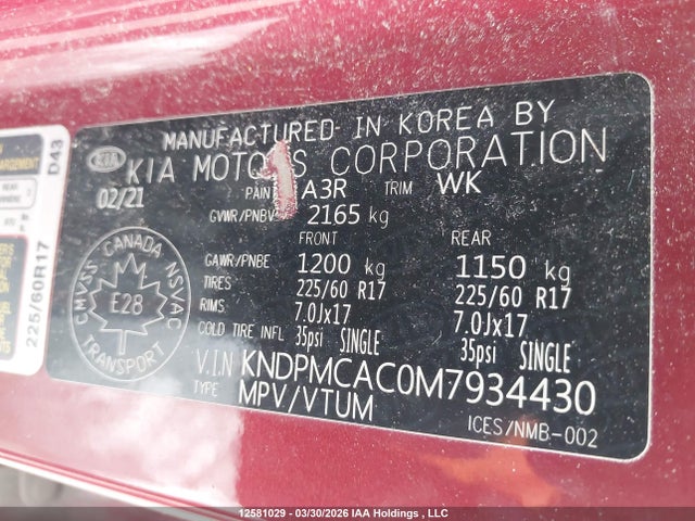 Продаж на аукціоні авто 2021 Kia Sportage Lx/lx S, vin: KNDPMCAC0M7934430, номер лоту: 12581029