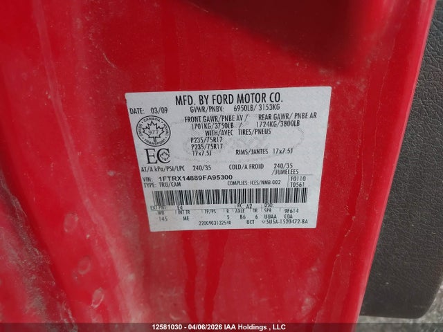 Продаж на аукціоні авто 2009 Ford F150 Super Cab, vin: 1FTRX14889FA95300, номер лоту: 12581030