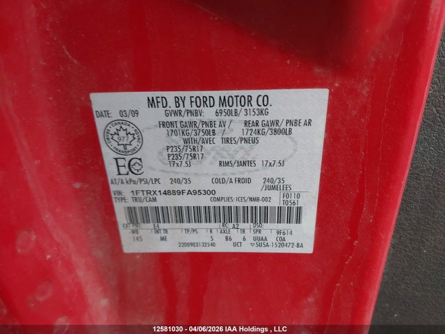 Продаж на аукціоні авто 2009 Ford F150 Super Cab, vin: 1FTRX14889FA95300, номер лоту: 12581030