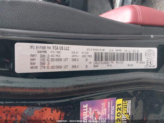Aukcja sprzedaży 2018 Dodge Durango R/t, vin: 1C4SDJCT9JC403323, numer aukcji: 12581031