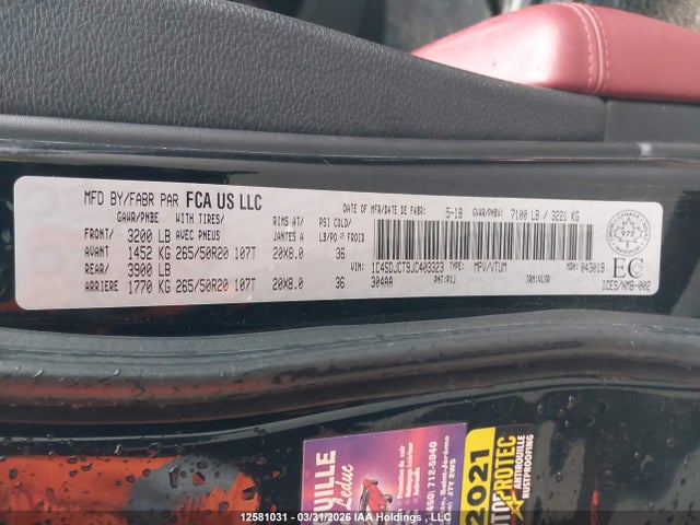 Aukcja sprzedaży 2018 Dodge Durango R/t, vin: 1C4SDJCT9JC403323, numer aukcji: 12581031