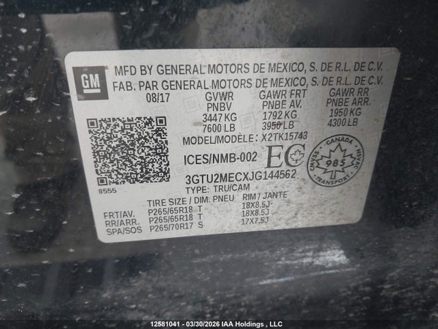 3GTU2MECXJG144562 GMC Sierra 1500 Sle