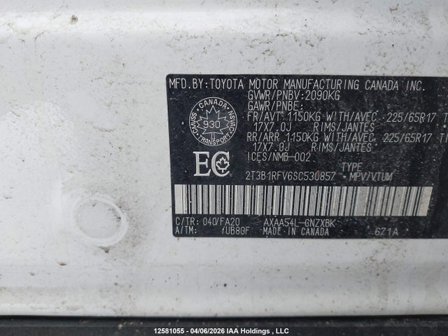 12581055 :رقم المزاد ، 2T3B1RFV6SC530857 vin ، 2025 Toyota Rav4 Le مزاد بيع