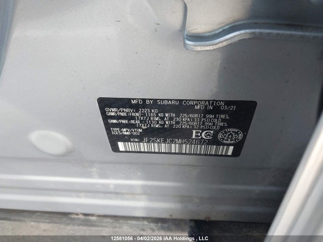 12581056 :رقم المزاد ، JF2SKEJC2MH524672 vin ، 2021 Subaru Forester Touring مزاد بيع