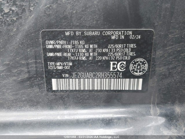 Продажа на аукционе авто 2024 Subaru Crosstrek Convenience, vin: JF2GUABC2RH355574, номер лота: 12581058