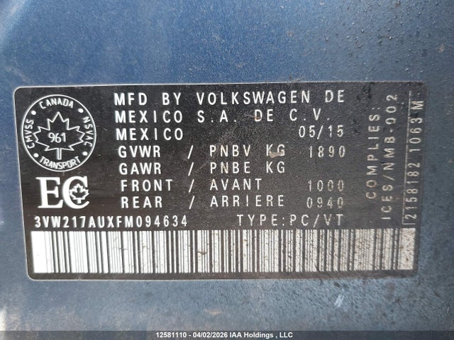 3VW217AUXFM094634 Volkswagen Golf