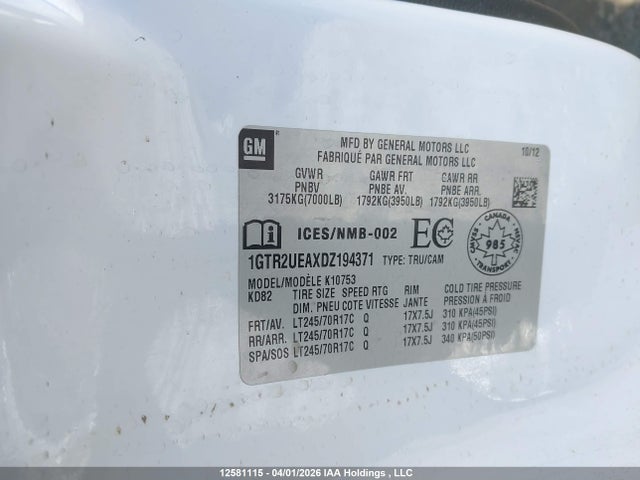 Aukcja sprzedaży 2013 Gmc Sierra K1500 Sl, vin: 1GTR2UEAXDZ194371, numer aukcji: 12581115
