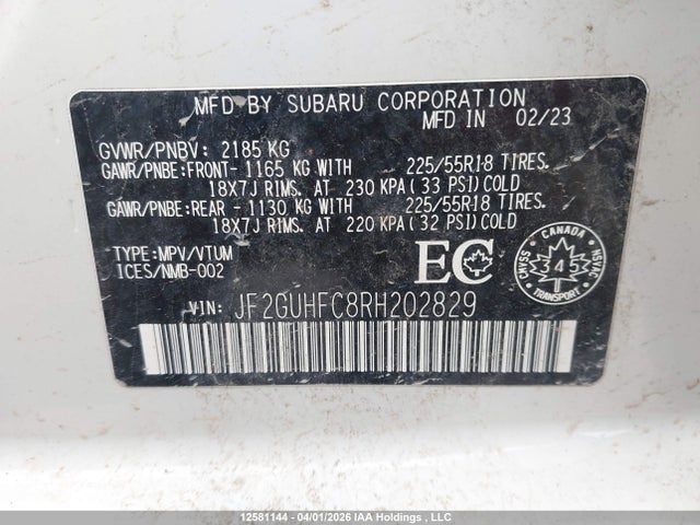 2024 Subaru Crosstrek Onyx მანქანა იყიდება აუქციონზე, vin: JF2GUHFC8RH202829, აუქციონის ნომერი: 12581144