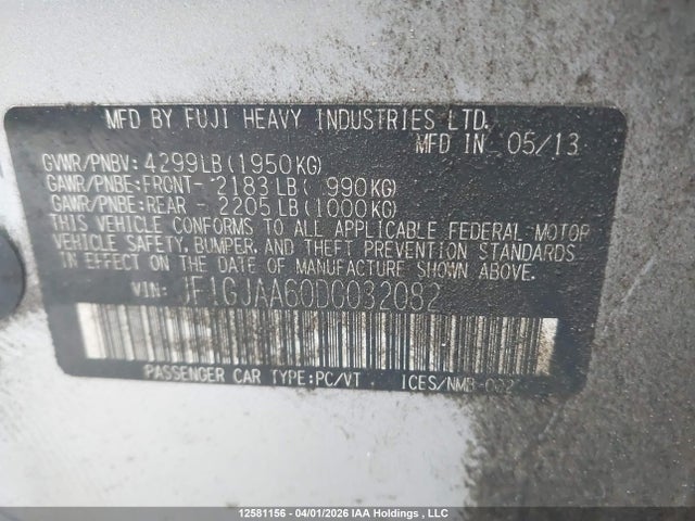 Aukcja sprzedaży 2013 Subaru Impreza, vin: JF1GJAA60DG032082, numer aukcji: 12581156