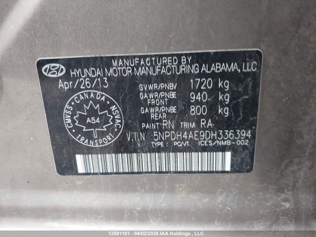 Aukcja sprzedaży 2013 Hyundai Elantra Gl, vin: 5NPDH4AE9DH336394, numer aukcji: 12581161