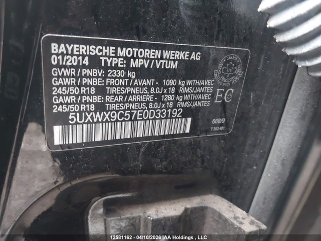 Aukcja sprzedaży 2014 Bmw X3 Xdrive28i, vin: 5UXWX9C57E0D33192, numer aukcji: 12581162