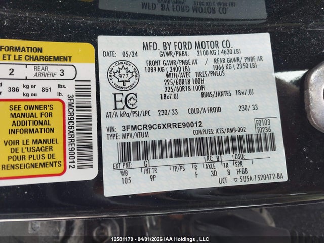 Продаж на аукціоні авто 2024 Ford Bronco Sport, vin: 3FMCR9C6XRRE90012, номер лоту: 12581179