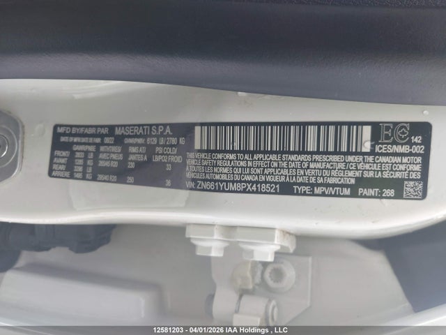 Продаж на аукціоні авто 2023 Maserati Levante Modena, vin: ZN661YUM8PX418521, номер лоту: 12581203