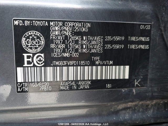 2023 Toyota Rav4 Prime Xse მანქანა იყიდება აუქციონზე, vin: JTMGB3FV8PD118510, აუქციონის ნომერი: 12581209