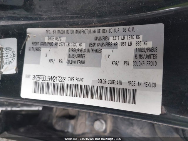 Продажа на аукционе авто 2021 Mazda Mazda3 Gt/gt W/turbo, vin: 3MZBPBDL5MM217323, номер лота: 12581245