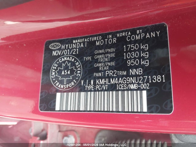 KMHLM4AG9NU271381 Hyundai ELANTRA SEL
