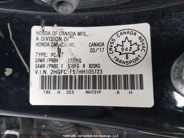 2HGFC1F97HH105723 Honda Civic Touring