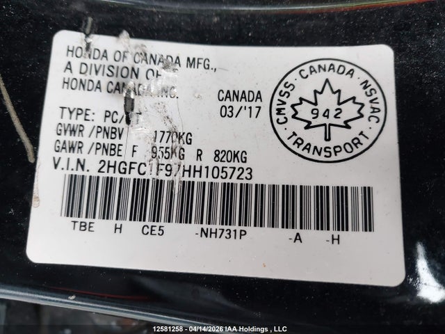 2HGFC1F97HH105723 Honda Civic Touring