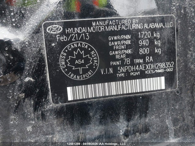 Aukcja sprzedaży 2013 Hyundai Elantra Gl, vin: 5NPDH4AEXDH298352, numer aukcji: 12581289