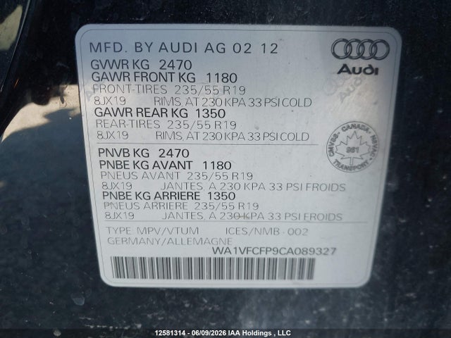 Продажа на аукционе авто 2012 Audi Q5 2.0t Premium Plus, vin: WA1VFCFP9CA089327, номер лота: 12581314