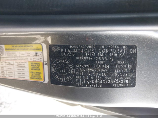Продажа на аукционе авто 2011 Kia Sedona Lx/lx Convenience, vin: KNDMG4C73B6383283, номер лота: 12581352