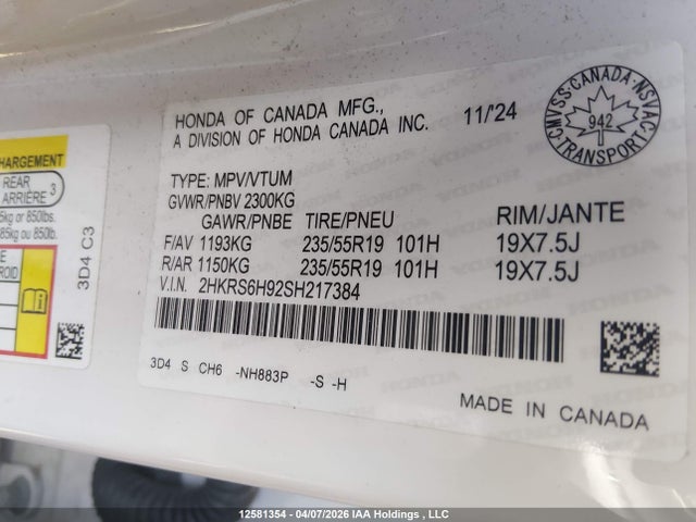 2HKRS6H92SH217384 Honda CR-V HYBRID