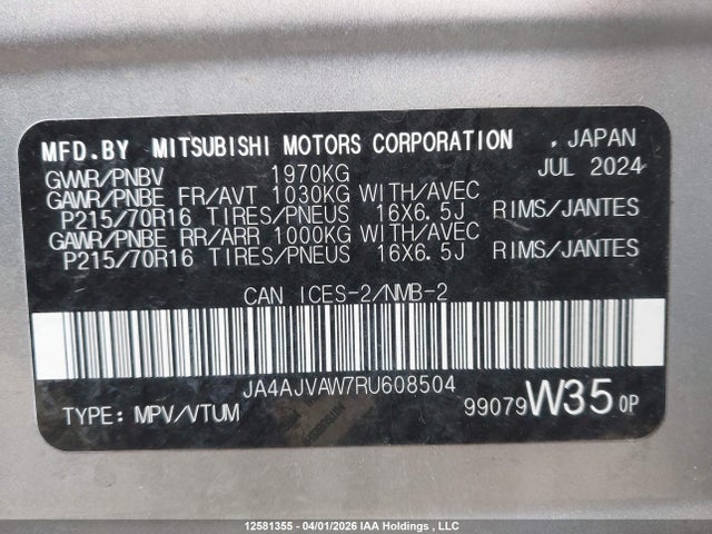 JA4AJVAW7RU608504 Mitsubishi Rvr Gt/noir/se/sel