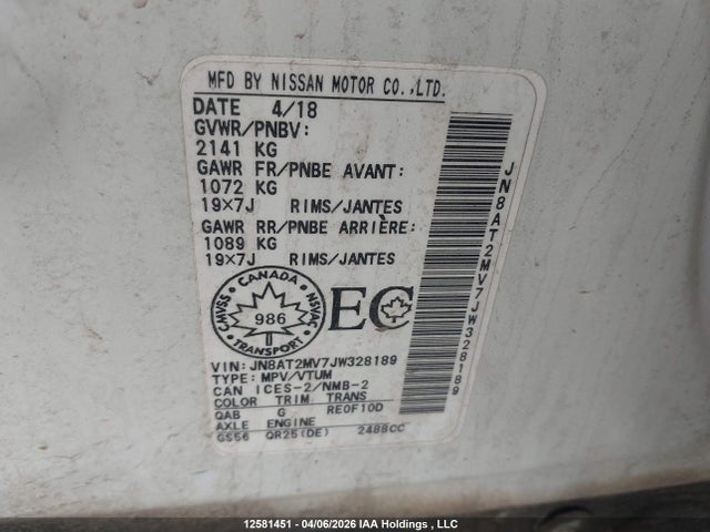 JN8AT2MV7JW328189 Nissan Rogue Midnight Edition/s/sl/sl W/propilot Assist/sv