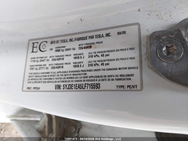 Tesla Model 3 Standard Range Plus 2020 5YJ3E1EA5LF715593 Image 17
