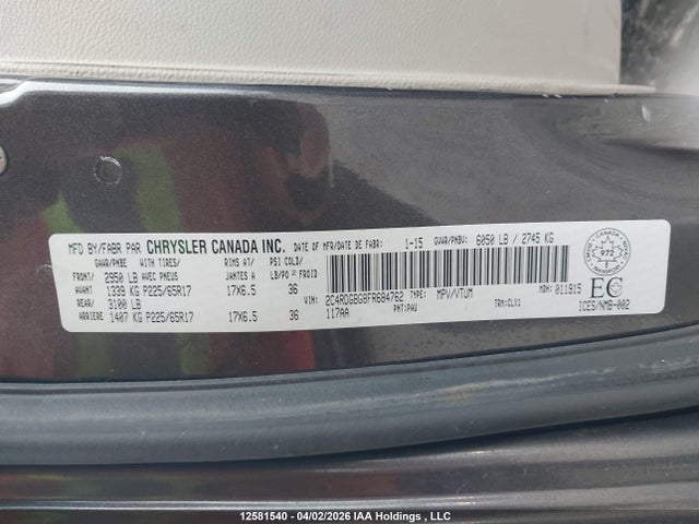 Aukcja sprzedaży 2015 Dodge Grand Caravan Se/sxt, vin: 2C4RDGBG8FR684762, numer aukcji: 12581540