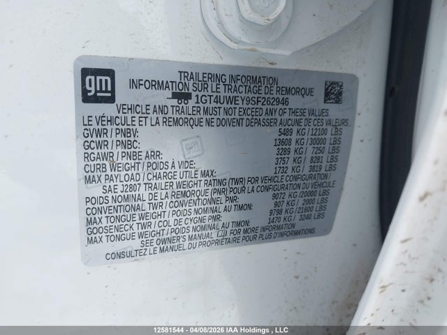 12581544 :رقم المزاد ، 1GT4UWEY9SF262946 vin ، 2025 Gmc Sierra K3500 Denali مزاد بيع