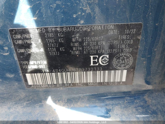 Продажа на аукционе авто 2024 Subaru Crosstrek Wilderness, vin: 4S4GUHU67R3732133, номер лота: 12581552