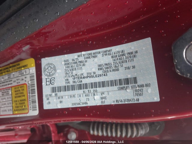 Продаж на аукціоні авто 2025 Ford Ranger Xlt, vin: 1FTER4HP0SLE29743, номер лоту: 12581558