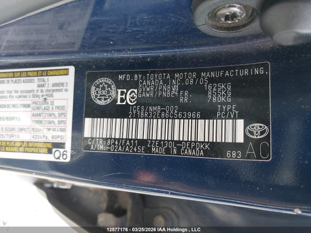 12577176 :رقم المزاد ، 2T1BR32E86C563966 vin ، 2006 Toyota Corolla Ce/le/sport مزاد بيع