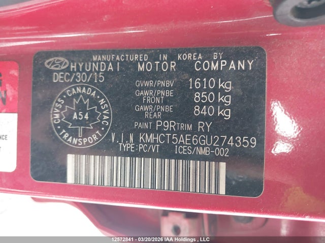 Продажа на аукционе авто 2016 Hyundai Accent Gl, vin: KMHCT5AE6GU274359, номер лота: 12572841