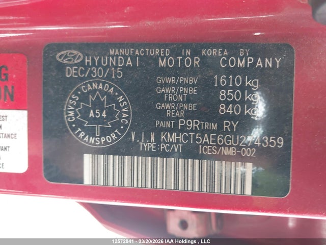Продажа на аукционе авто 2016 Hyundai Accent Gl, vin: KMHCT5AE6GU274359, номер лота: 12572841