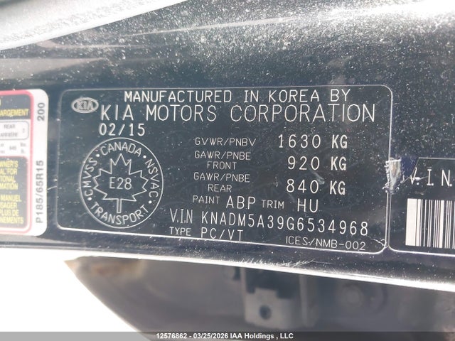 12576862 :رقم المزاد ، KNADM5A39G6534968 vin ، 2016 Kia Rio Ex/ex+ W/sunroof/lx/lx+/lx+ Eco/sx مزاد بيع