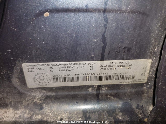 Aukcja sprzedaży 2010 Volkswagen Jetta S, vin: 3VWJX7AJ1AM037635, numer aukcji: 12581607