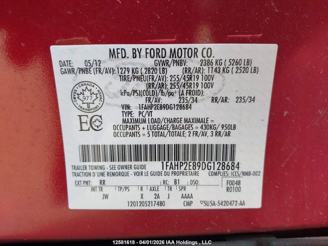 Продаж на аукціоні авто 2013 Ford Taurus Sel, vin: 1FAHP2E89DG128684, номер лоту: 12581618